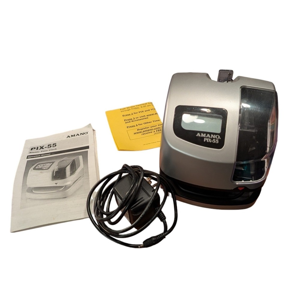 Amano PIX-55 Electronic Atomic Time Clock Date Stamp with Power Cord and Manual